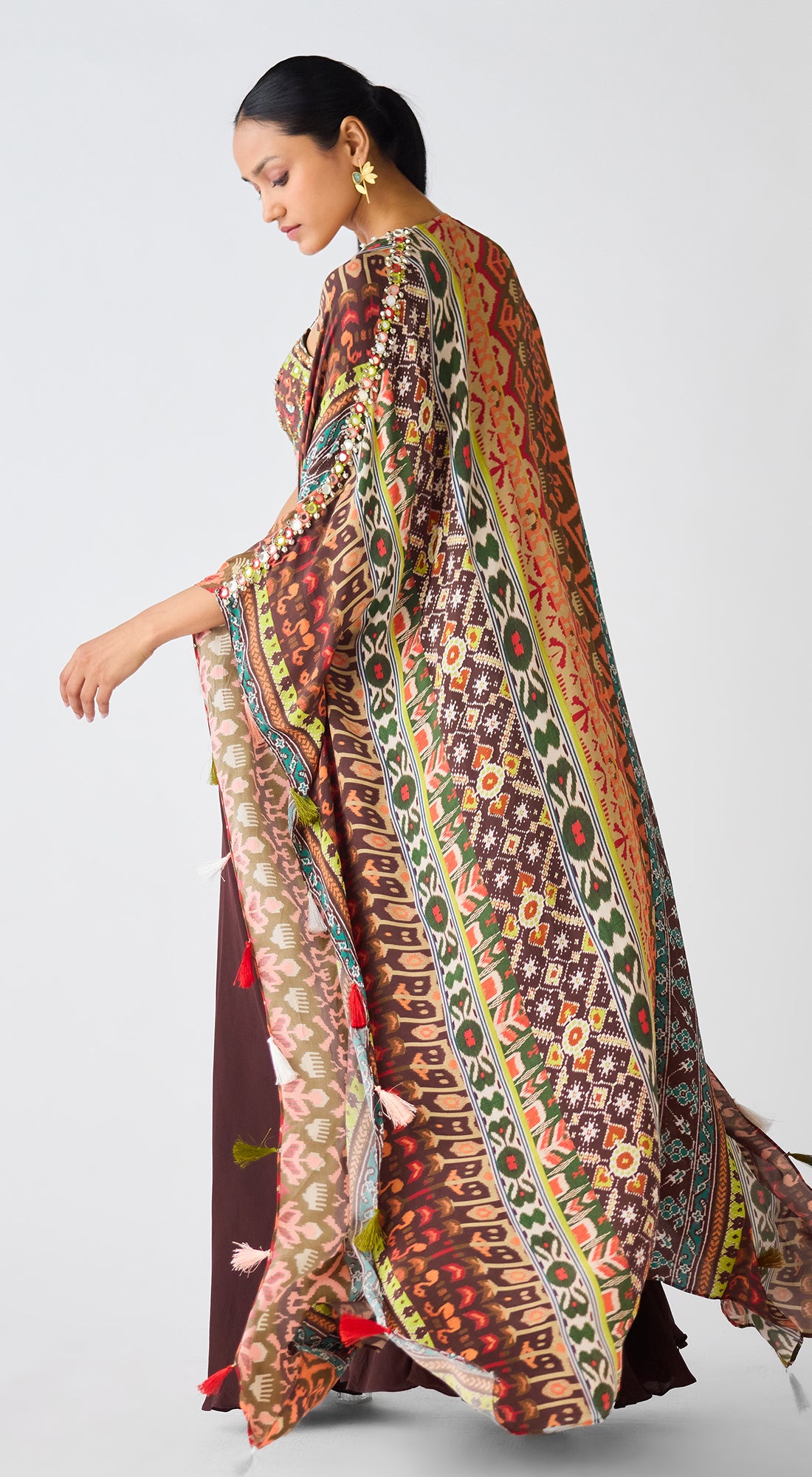 Brown Printed Skirt & Cape Set