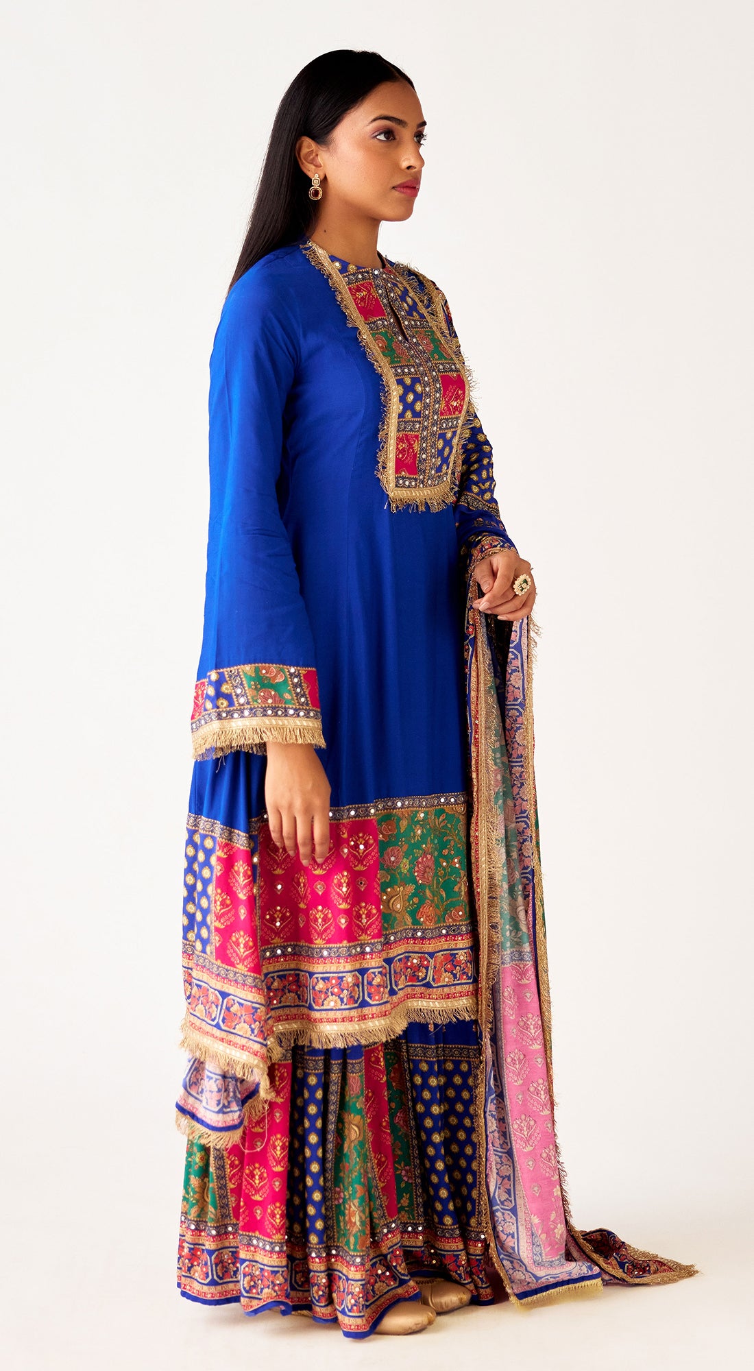 Blue Muslin Embroidered Sharara Set