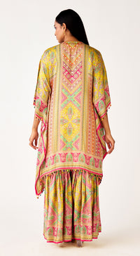 Multi Satin Embroidered Kaftan Co-Ord Set