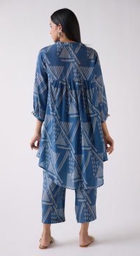 Blue Muslin Abstract Print Co-ord Set