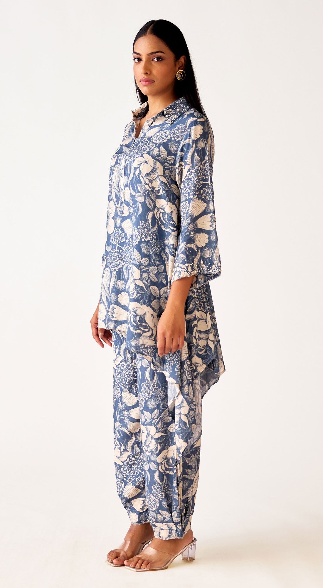 Blue Muslin Floral Co-Ord Set