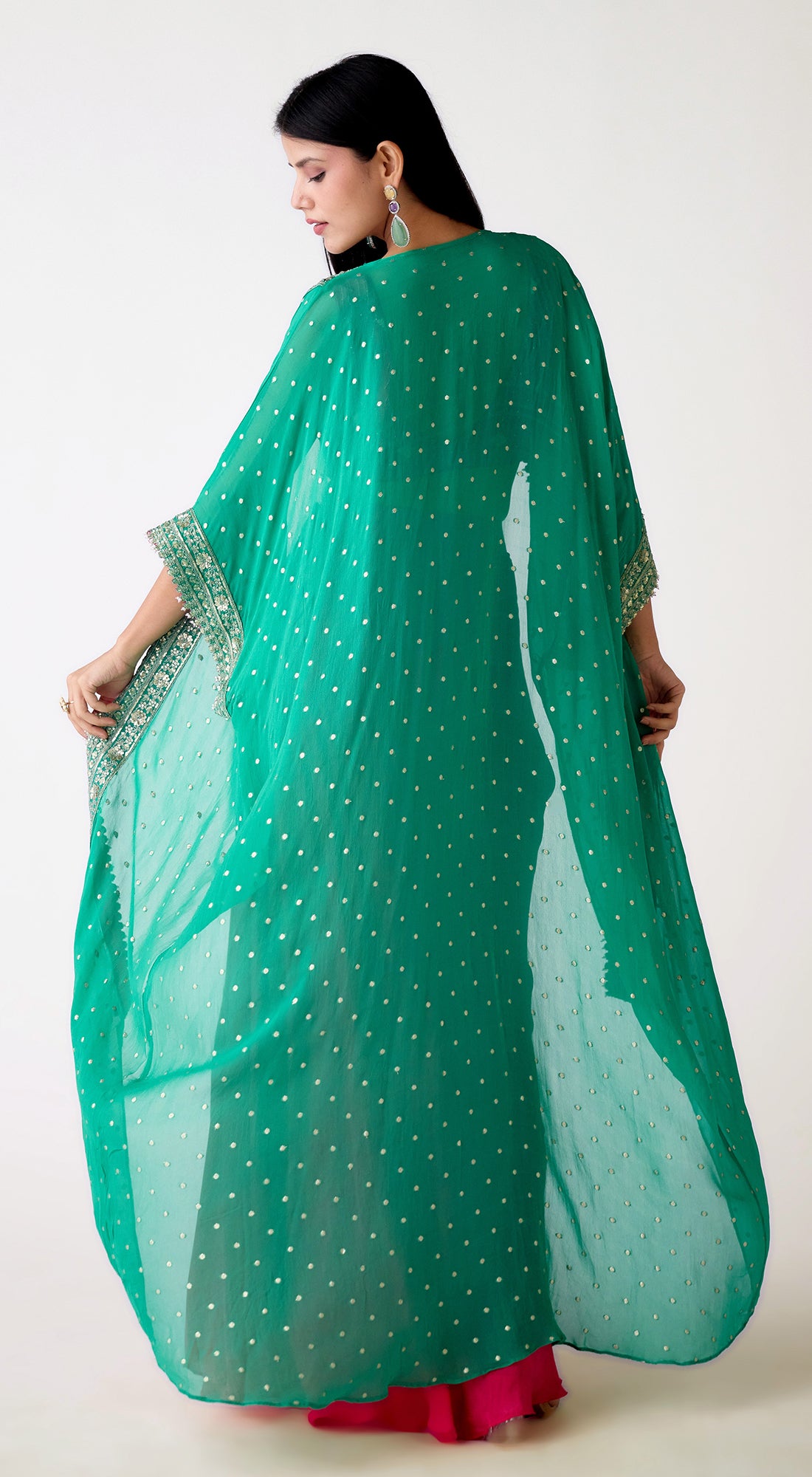 Green Georgette Embroidered Cape Set