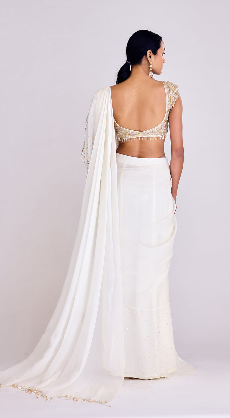 Ivory Pre-Draped Saree