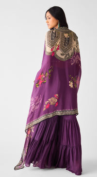 Purple Chinon Cape & Sharara Set