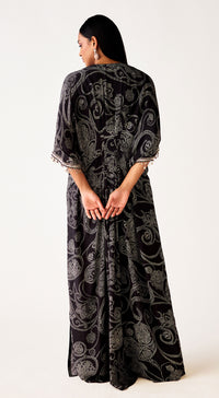 Black Printed Crepe Embroidered Dress