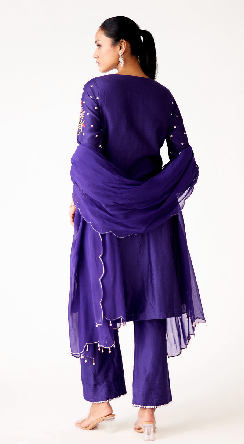 Purple Chanderi Embroidered Suit Set