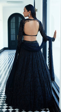 Black Chantilly Net Embroidered Lehenga Set