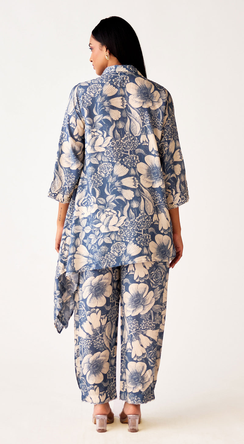 Blue Muslin Floral Co-Ord Set