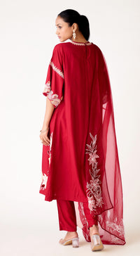 Red Cotton Silk Embroidered Suit Set