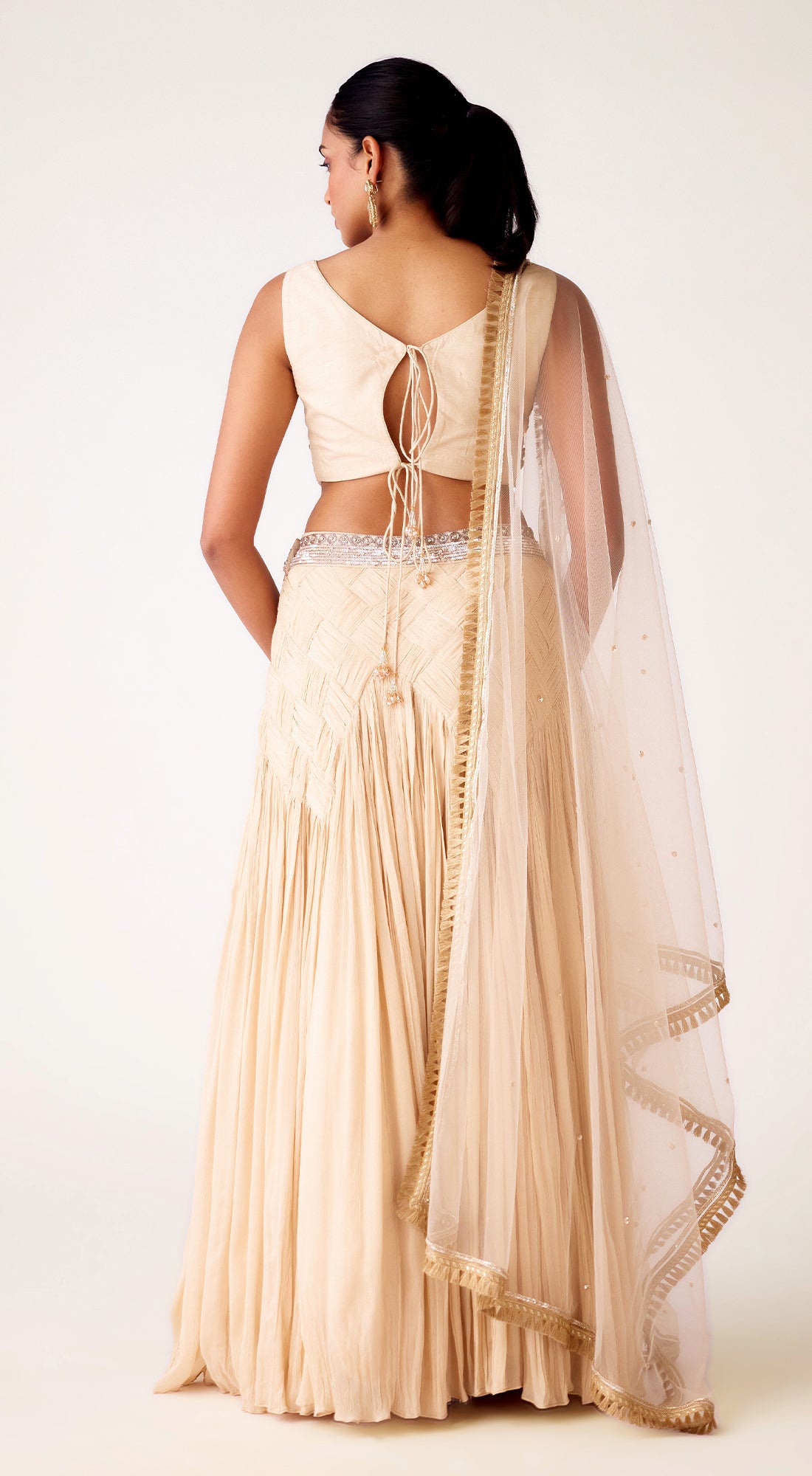 Ivory Chinon Embroidered Lehenga Set