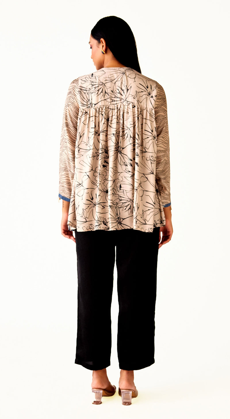 Brown Crepe Floral Shirt