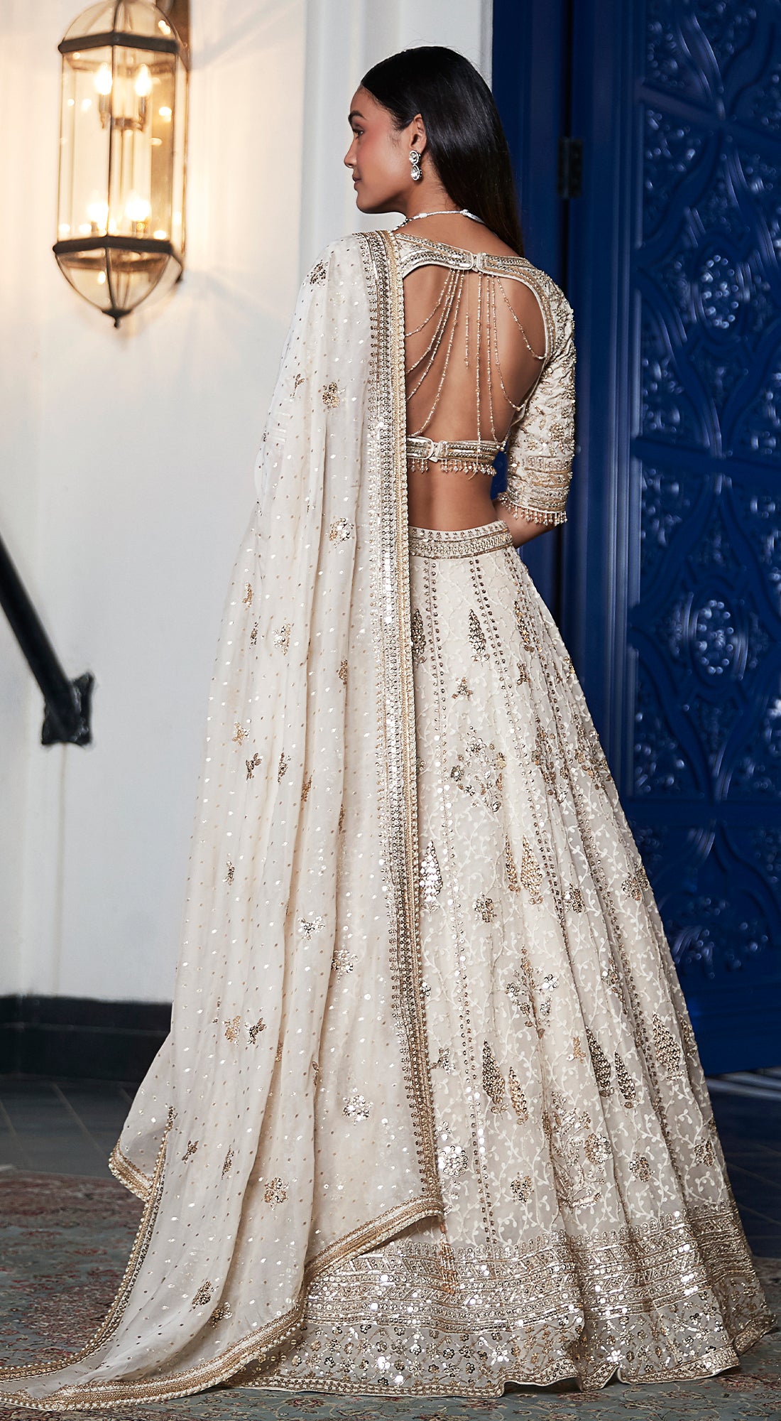 Ivory Organza Embroidered Lehenga Set