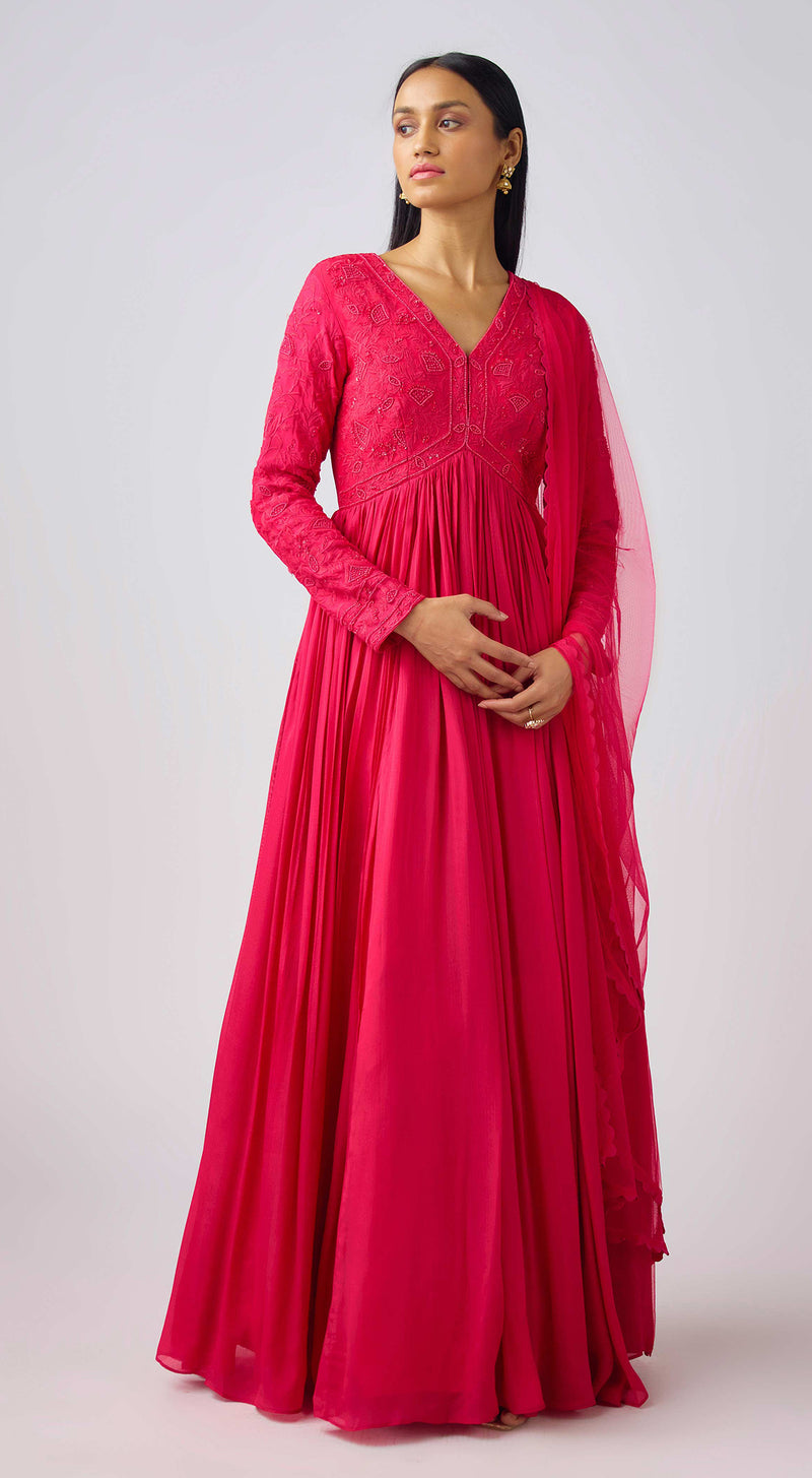 Rani Chinon Embroidered Anarkali Set