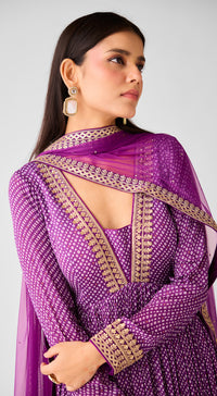 Purple Chinon Zari Work Anarkali Set