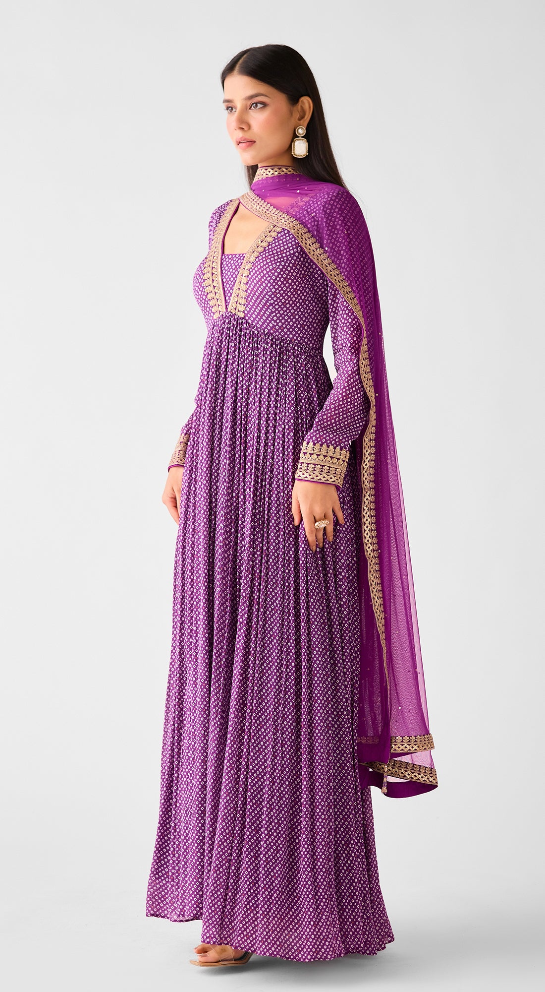 Purple Chinon Zari Work Anarkali Set