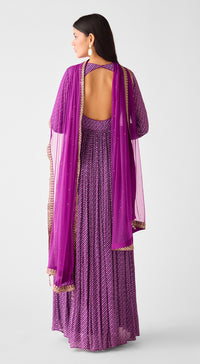 Purple Chinon Zari Work Anarkali Set