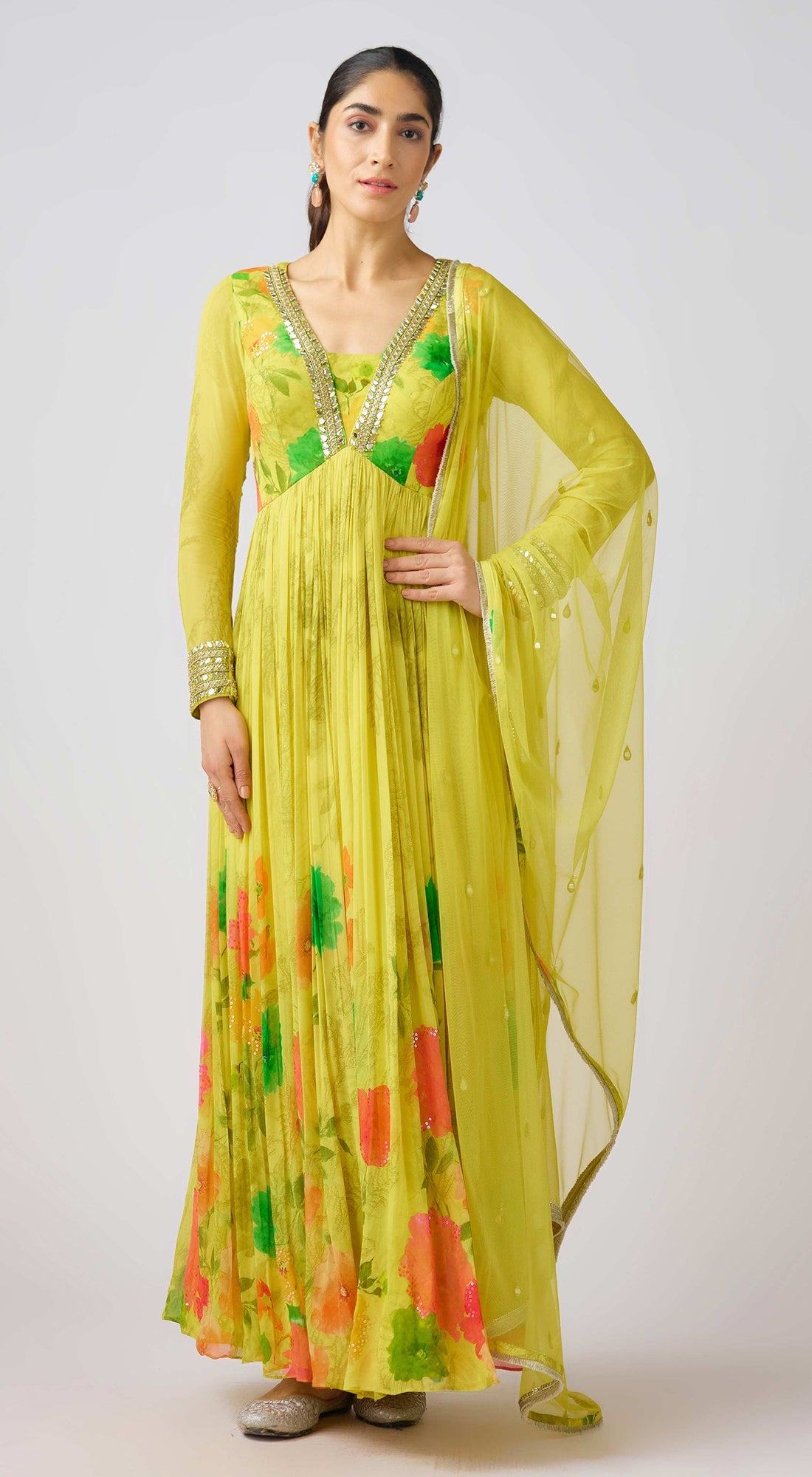 Yellow Georgette Embroidered Anarkali Set