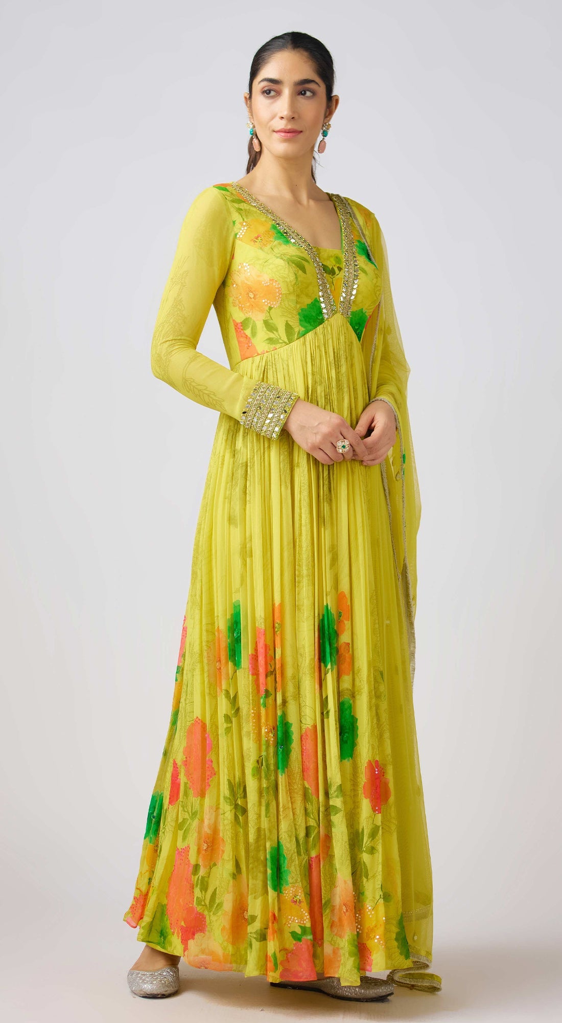 Yellow Georgette Embroidered Anarkali Set