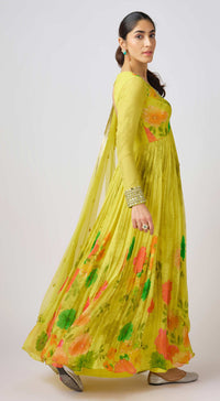 Yellow Georgette Embroidered Anarkali Set