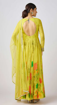 Yellow Georgette Embroidered Anarkali Set