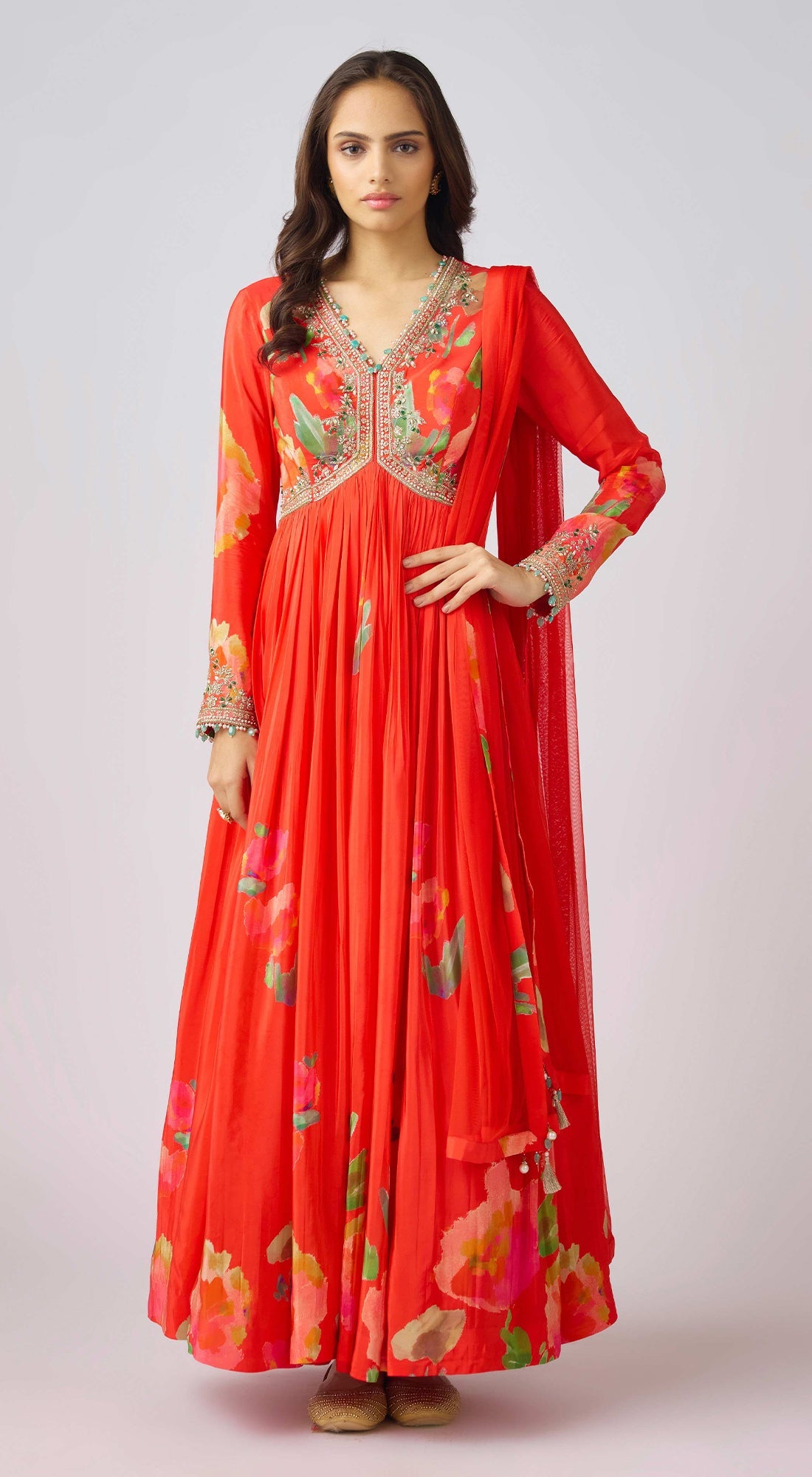 Red Georgette Embroidered Anarkali Set