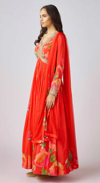 Red Georgette Embroidered Anarkali Set