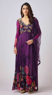 Purple Georgette Embroidered Anarkali Set