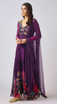 Purple Georgette Embroidered Anarkali Set