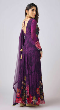 Purple Georgette Embroidered Anarkali Set