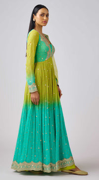 Lime Georgette Embroidered Anarkali Set