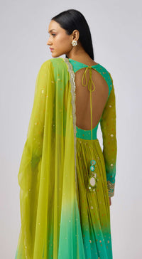 Lime Georgette Embroidered Anarkali Set