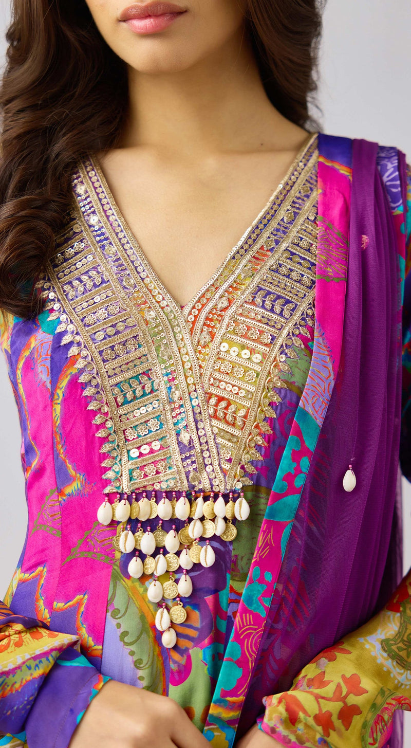 Purple Georgette Embroidered Anarkali Set