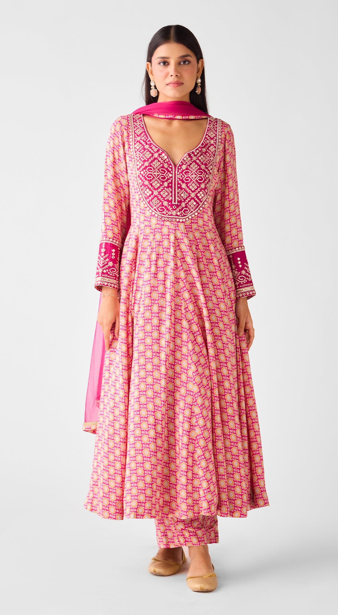 Rani Pink Chinon Anarkali Set