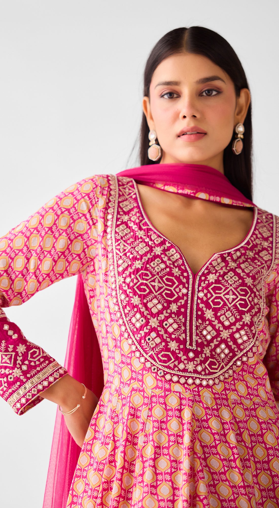 Rani Pink Chinon Anarkali Set