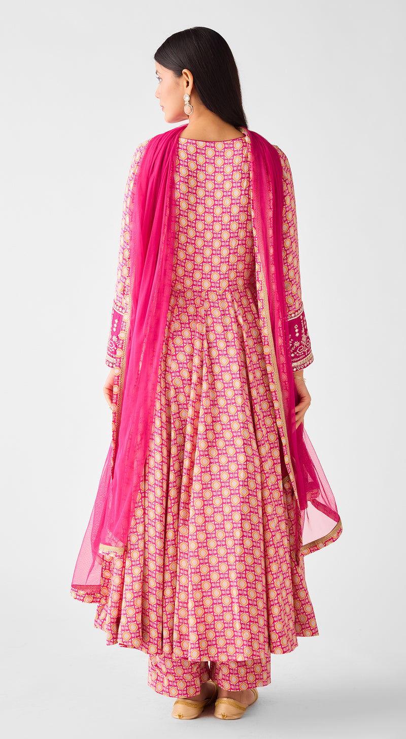 Rani Pink Chinon Anarkali Set