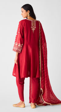 Red Chanderi Embroidered Anarkali Kurta Set