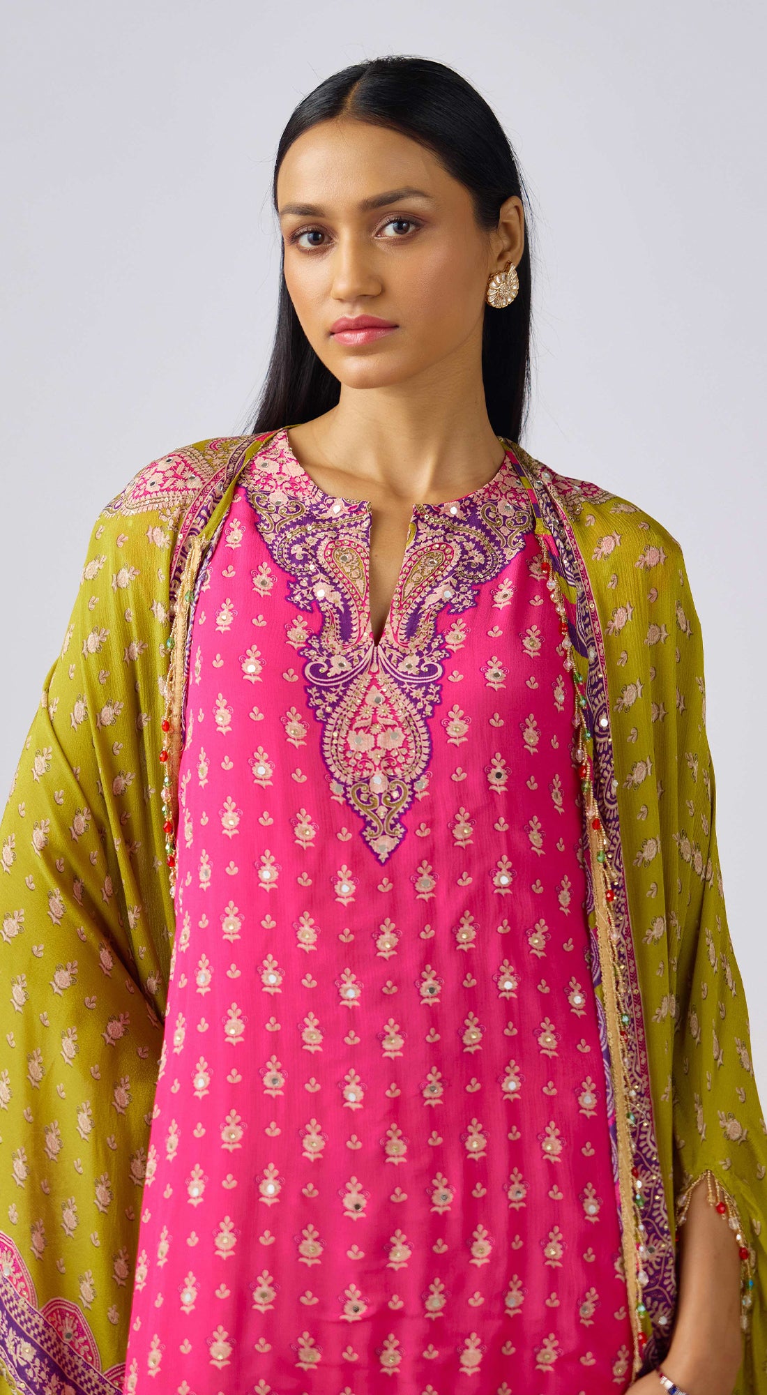 Lime Chinon Embroidered Suit Set