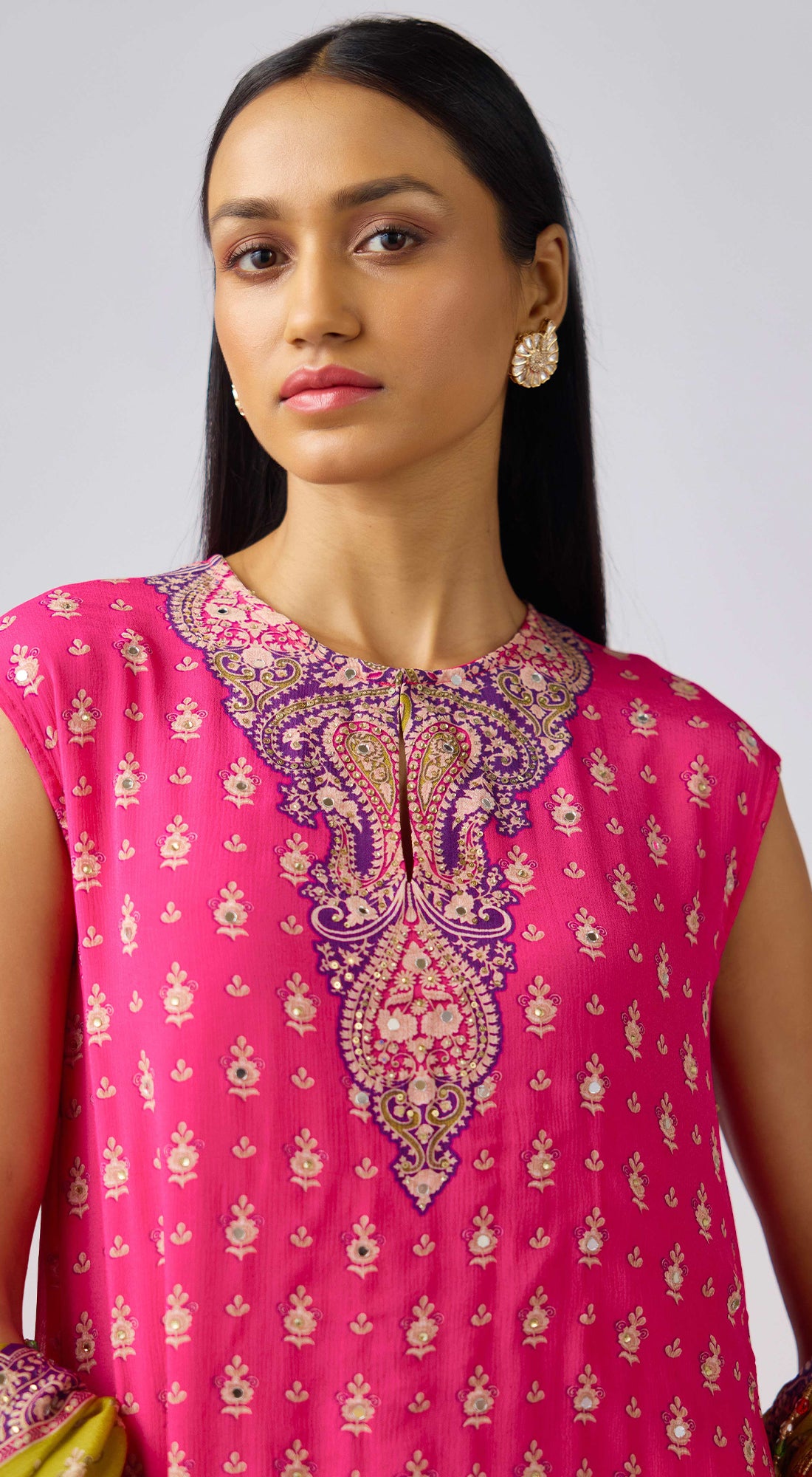 Lime Chinon Embroidered Suit Set