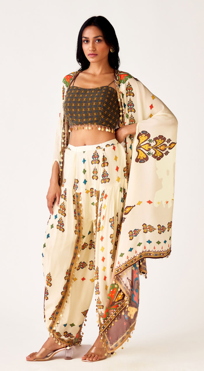 Ivory Crepe Embroidered Cape Set