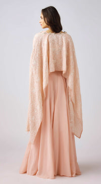 Pink Cotton Embroidered Cape Set