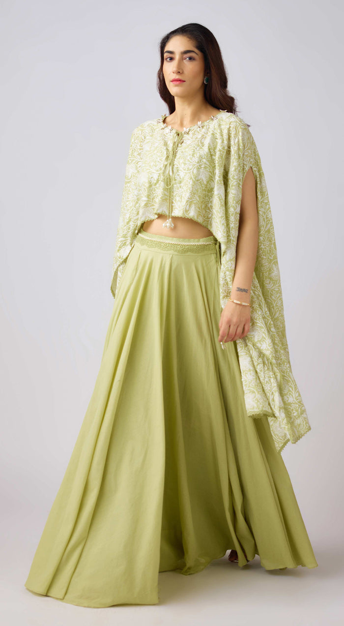 Pista Cotton Embroidered Cape Set