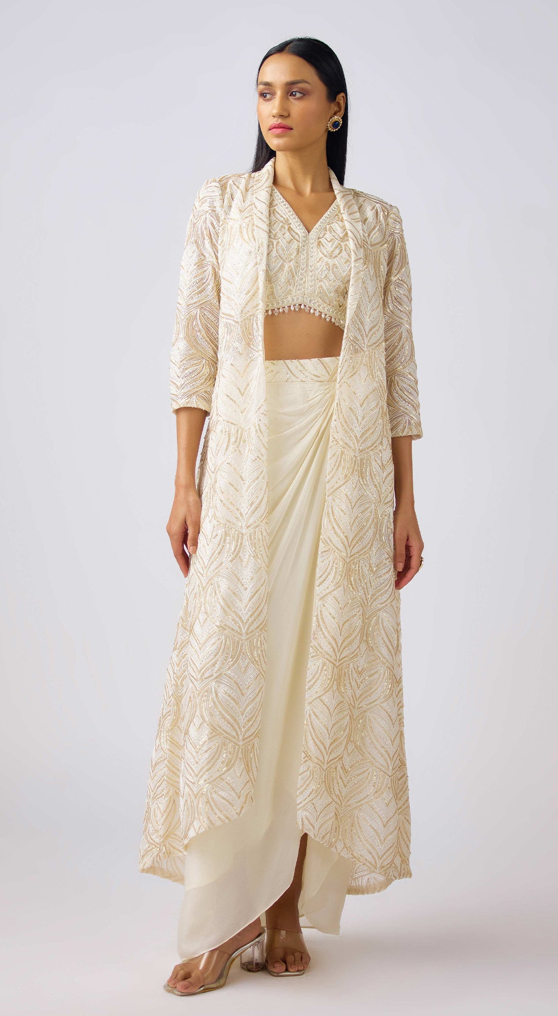 Ivory Chinon Embroidered Cape Set