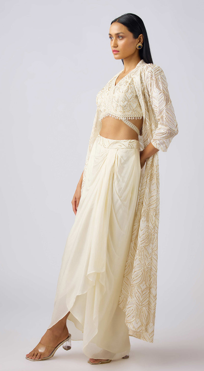 Ivory Chinon Embroidered Cape Set