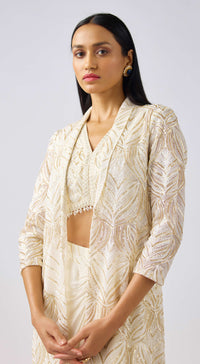 Ivory Chinon Embroidered Cape Set