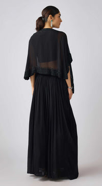 Black Organza Embroidered Cape Set