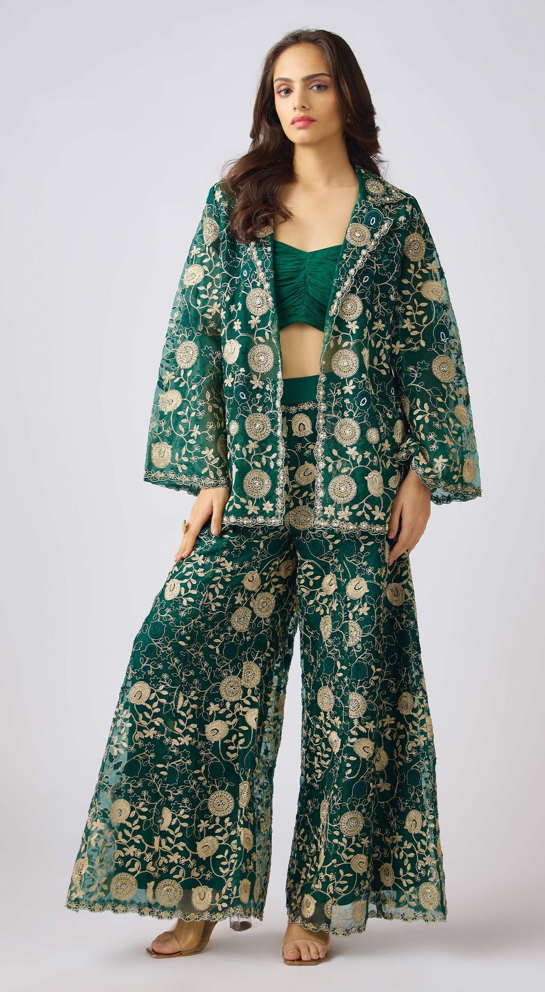 Green Chantilly Net Embroidered Co-Ord Set