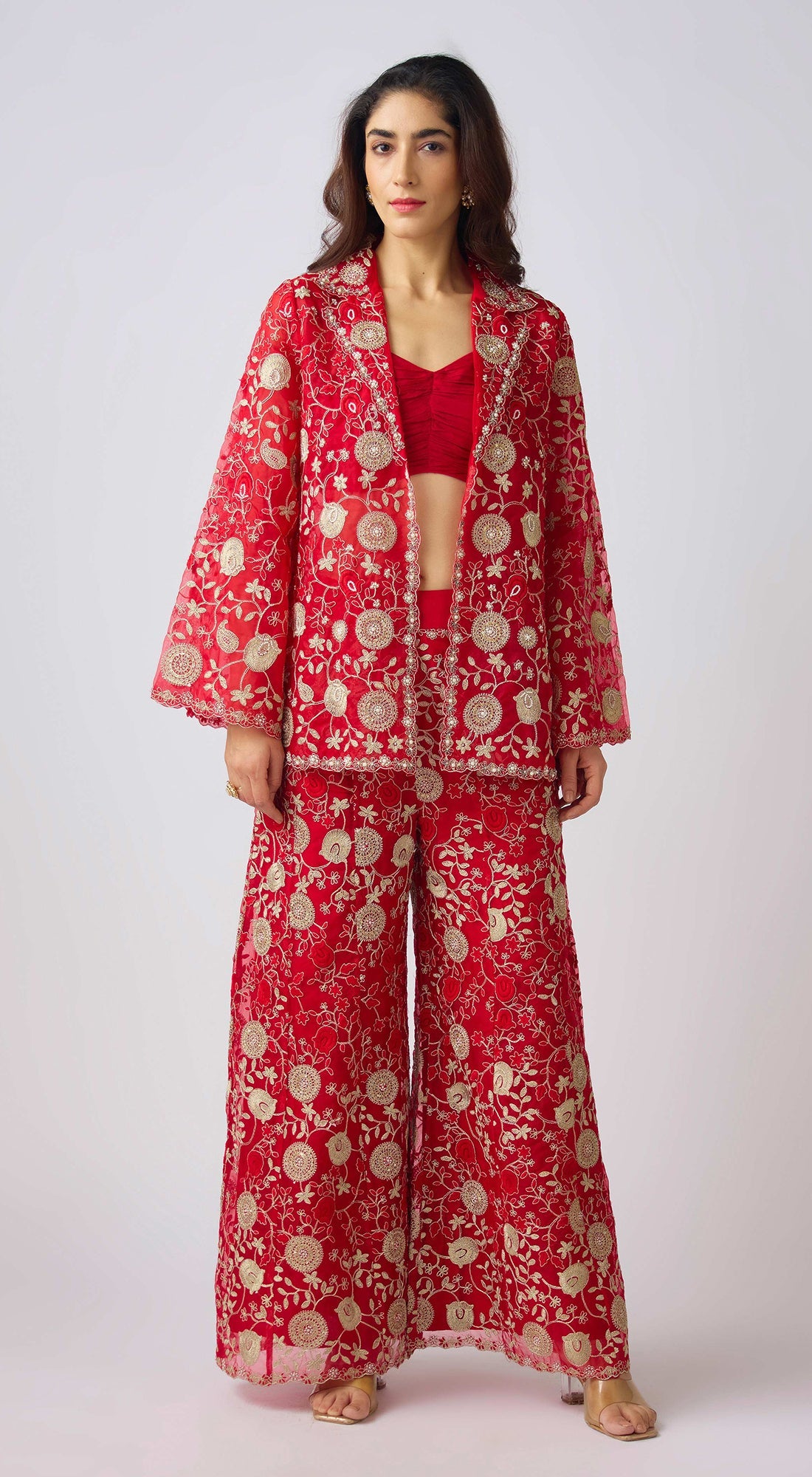 Red Chantilly Net Embroidered Co-Ord Set