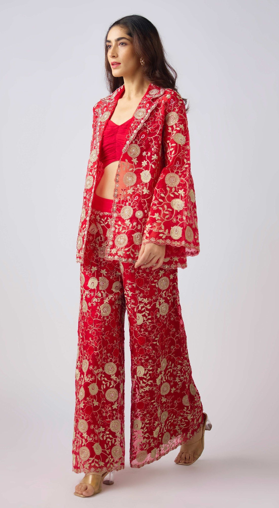 Red Chantilly Net Embroidered Co-Ord Set