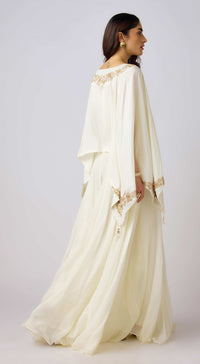 Off White Silk Embroidered Cape Set