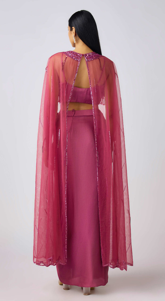 Lilac Chinon Embroidered Cape Set